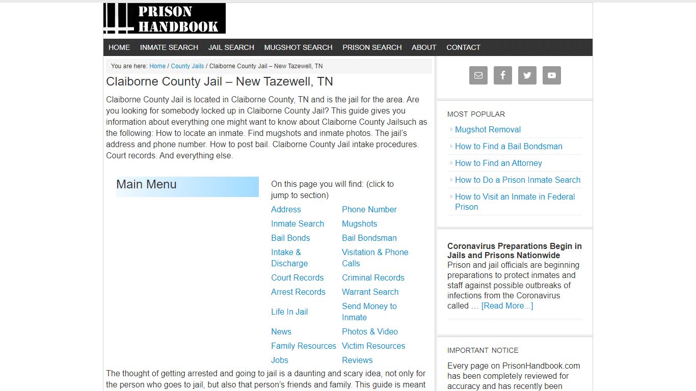 Claiborne County Jail – New Tazewell, TN - Prison Handbook